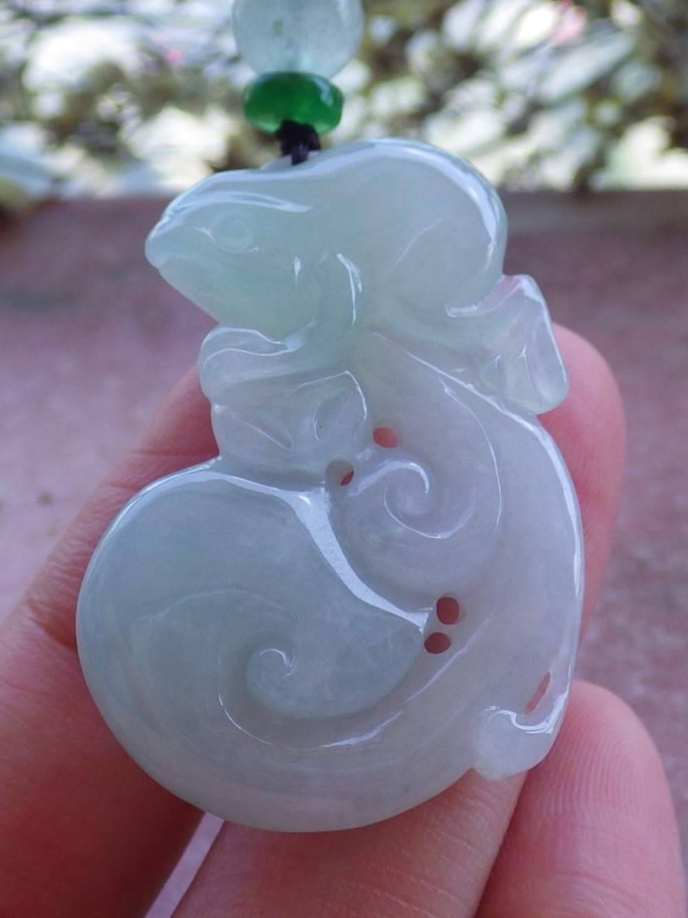 Certified Natural Burma A Jade Jadeite Frog Toad Ruyi Coin Pendant Necklace